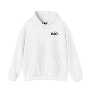 RAO Graphic Unisex Hoodie | Black Logo with Small Kufiya Map Design | Cultural Streetwear, Comfortable Eco-Friendly Hoodie