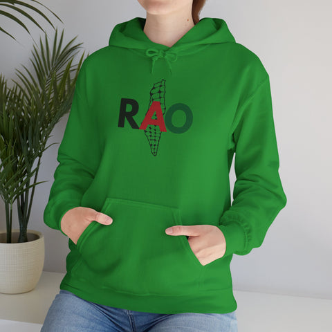 RAO Resistance Against Oppression Unisex Hoodie | Palestinian RAO & Kufya Map Graphic | Cultural Streetwear, Eco-Friendly, Comfortable Hoodie