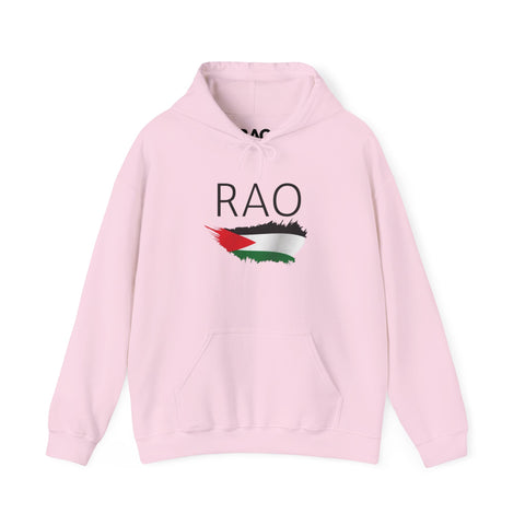 RAO Resistance Against Oppression Unisex Hoodie | Center Logo with Palestinian Flag | Cultural Streetwear, Eco-Friendly & Comfortable Hoodie