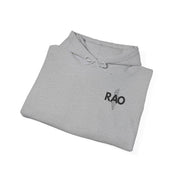 RAO Graphic Unisex Hoodie | Black Logo with Small Kufiya Map Design | Cultural Streetwear, Comfortable Eco-Friendly Hoodie