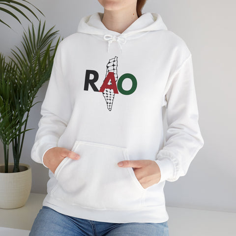 RAO Resistance Against Oppression Unisex Hoodie | Palestinian RAO & Kufya Map Graphic | Cultural Streetwear, Eco-Friendly, Comfortable Hoodie
