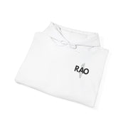RAO Graphic Unisex Hoodie | Black Logo with Small Kufiya Map Design | Cultural Streetwear, Comfortable Eco-Friendly Hoodie