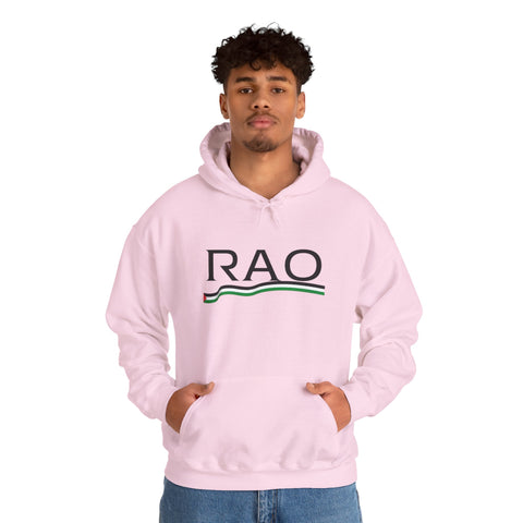 RAO Resistance Against Oppression Unisex Hoodie | Black RAO Letters with Palestinian Map & Flag Ribbon | Cultural Streetwear, Eco-Friendly Hoodie