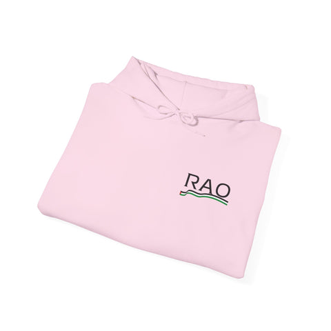 RAO Resistance Against Oppression Unisex Hoodie | Small Left Chest Logo with Palestinian Map & Flag Ribbon | Eco-Friendly Cultural Streetwear