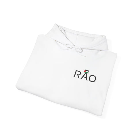 RAO Resistance Against Oppression Unisex Hoodie | Left Chest Logo with Horizontal Palestinian Flag & RAO Letters | Cultural Streetwear, Eco-Friendly Comfort