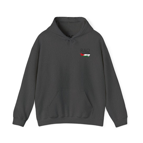 RAO Resistance Against Oppression Unisex Hoodie | Small Logo with Palestinian Flag | Cultural Streetwear, Eco-Friendly & Comfortable Hoodie