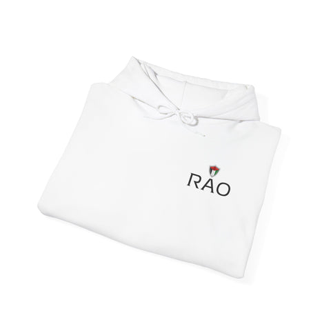 RAO Resistance Against Oppression Unisex Hoodie | Small Left Chest Logo with Palestinian Shield Flag & Map Design | Eco-Friendly Cultural Streetwear