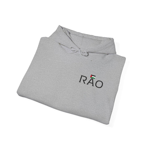 RAO Resistance Against Oppression Unisex Hoodie | Left Chest Logo with Horizontal Palestinian Flag & RAO Letters | Cultural Streetwear, Eco-Friendly Comfort