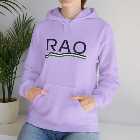 RAO Resistance Against Oppression Unisex Hoodie | Black RAO Letters with Palestinian Map & Flag Ribbon | Cultural Streetwear, Eco-Friendly Hoodie