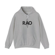 RAO Graphic Unisex Hoodie | Black Logo with Kufiya Map Design | Cultural Streetwear, Comfortable Eco-Friendly Hoodie