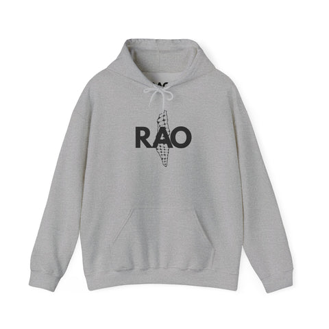 RAO Graphic Unisex Hoodie | Black Logo with Kufiya Map Design | Cultural Streetwear, Comfortable Eco-Friendly Hoodie