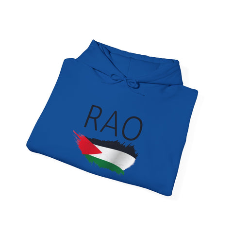 RAO Resistance Against Oppression Unisex Hoodie | Center Logo with Palestinian Flag | Cultural Streetwear, Eco-Friendly & Comfortable Hoodie