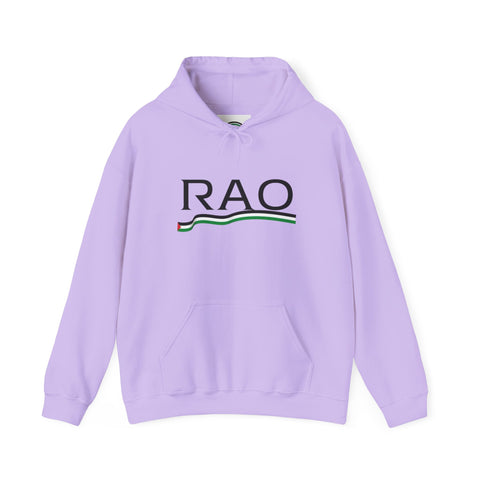 RAO Resistance Against Oppression Unisex Hoodie | Black RAO Letters with Palestinian Map & Flag Ribbon | Cultural Streetwear, Eco-Friendly Hoodie