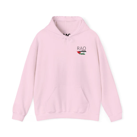 RAO Resistance Against Oppression Unisex Hoodie | Small Logo with Palestinian Flag | Cultural Streetwear, Eco-Friendly & Comfortable Hoodie