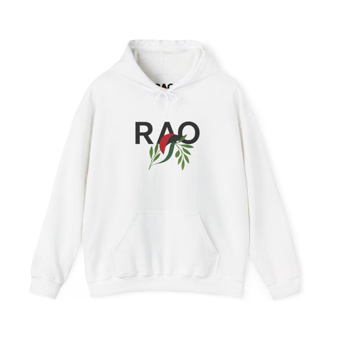 RAO Unisex Hoodie | Resistance Against Oppression Logo with Olive Leaves | Cultural Streetwear, Comfortable Eco-Friendly Fashion
