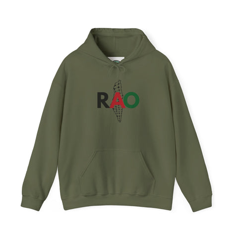 RAO Resistance Against Oppression Unisex Hoodie | Palestinian RAO & Kufya Map Graphic | Cultural Streetwear, Eco-Friendly, Comfortable Hoodie