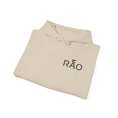 RAO Resistance Against Oppression Unisex Hoodie | Left Chest Logo with Horizontal Palestinian Flag & RAO Letters | Cultural Streetwear, Eco-Friendly Comfort