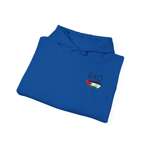 RAO Resistance Against Oppression Unisex Hoodie | Small Logo with Palestinian Flag | Cultural Streetwear, Eco-Friendly & Comfortable Hoodie