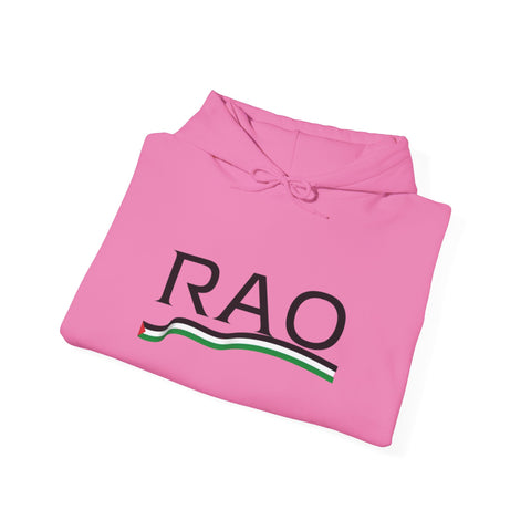 RAO Resistance Against Oppression Unisex Hoodie | Black RAO Letters with Palestinian Map & Flag Ribbon | Cultural Streetwear, Eco-Friendly Hoodie