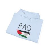 RAO Resistance Against Oppression Unisex Hoodie | Center Logo with Palestinian Flag | Cultural Streetwear, Eco-Friendly & Comfortable Hoodie