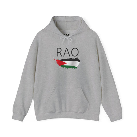 RAO Resistance Against Oppression Unisex Hoodie | Center Logo with Palestinian Flag | Cultural Streetwear, Eco-Friendly & Comfortable Hoodie