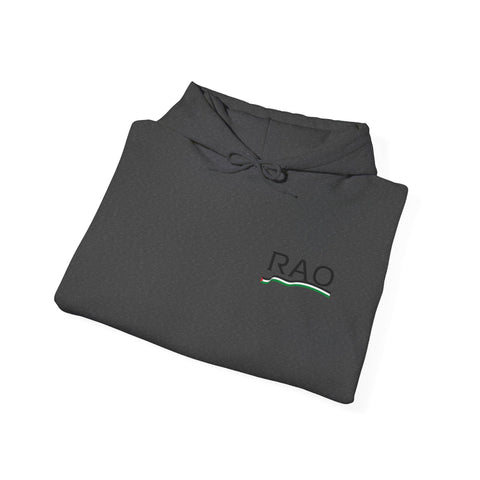 RAO Resistance Against Oppression Unisex Hoodie | Small Left Chest Logo with Palestinian Map & Flag Ribbon | Eco-Friendly Cultural Streetwear