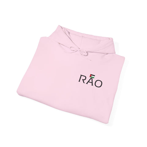 RAO Resistance Against Oppression Unisex Hoodie | Left Chest Logo with Horizontal Palestinian Flag & RAO Letters | Cultural Streetwear, Eco-Friendly Comfort