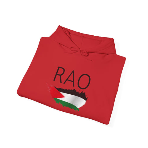RAO Resistance Against Oppression Unisex Hoodie | Center Logo with Palestinian Flag | Cultural Streetwear, Eco-Friendly & Comfortable Hoodie