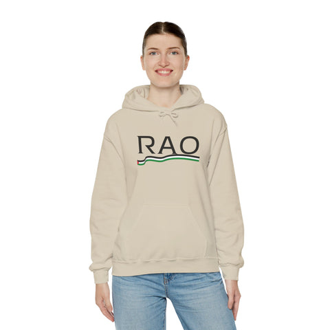 RAO Resistance Against Oppression Unisex Hoodie | Black RAO Letters with Palestinian Map & Flag Ribbon | Cultural Streetwear, Eco-Friendly Hoodie