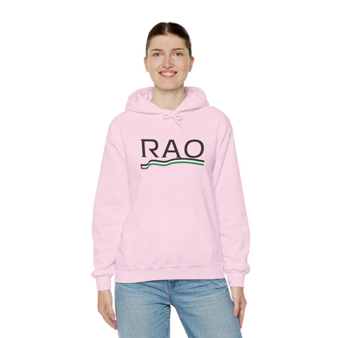 RAO Resistance Against Oppression Unisex Hoodie | Black RAO Letters with Palestinian Map & Flag Ribbon | Cultural Streetwear, Eco-Friendly Hoodie