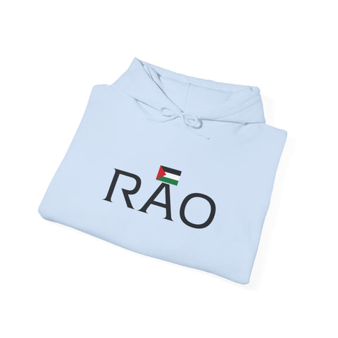 RAO Resistance Against Oppression Unisex Hoodie | Center Chest Design with Horizontal Palestinian Flag & RAO Letters | Bold Streetwear Statement