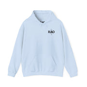 RAO Graphic Unisex Hoodie | Black Logo with Small Kufiya Map Design | Cultural Streetwear, Comfortable Eco-Friendly Hoodie