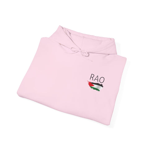 RAO Resistance Against Oppression Unisex Hoodie | Small Logo with Palestinian Flag | Cultural Streetwear, Eco-Friendly & Comfortable Hoodie
