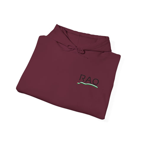 RAO Resistance Against Oppression Unisex Hoodie | Small Left Chest Logo with Palestinian Map & Flag Ribbon | Eco-Friendly Cultural Streetwear
