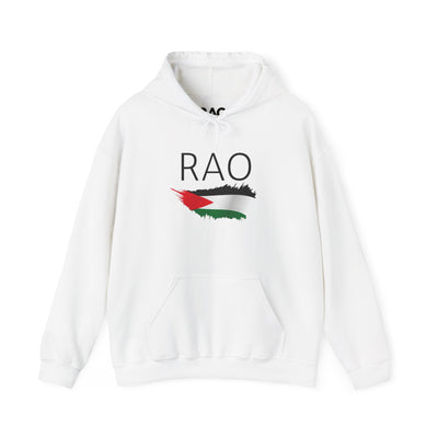 RAO Resistance Against Oppression Unisex Hoodie | Center Logo with Palestinian Flag | Cultural Streetwear, Eco-Friendly & Comfortable Hoodie