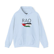 RAO Resistance Against Oppression Unisex Hoodie | Center Logo with Palestinian Flag | Cultural Streetwear, Eco-Friendly & Comfortable Hoodie