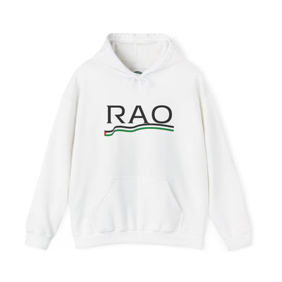 RAO Resistance Against Oppression Unisex Hoodie | Black RAO Letters with Palestinian Map & Flag Ribbon | Cultural Streetwear, Eco-Friendly Hoodie
