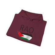 RAO Resistance Against Oppression Unisex Hoodie | Center Logo with Palestinian Flag | Cultural Streetwear, Eco-Friendly & Comfortable Hoodie