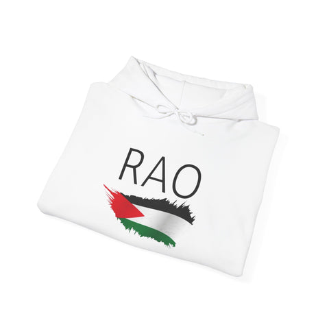 RAO Resistance Against Oppression Unisex Hoodie | Center Logo with Palestinian Flag | Cultural Streetwear, Eco-Friendly & Comfortable Hoodie