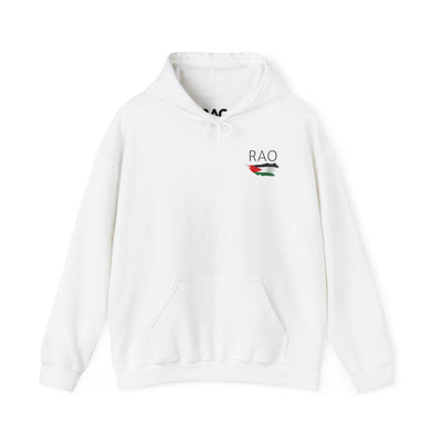 RAO Resistance Against Oppression Unisex Hoodie | Small Logo with Palestinian Flag | Cultural Streetwear, Eco-Friendly & Comfortable Hoodie