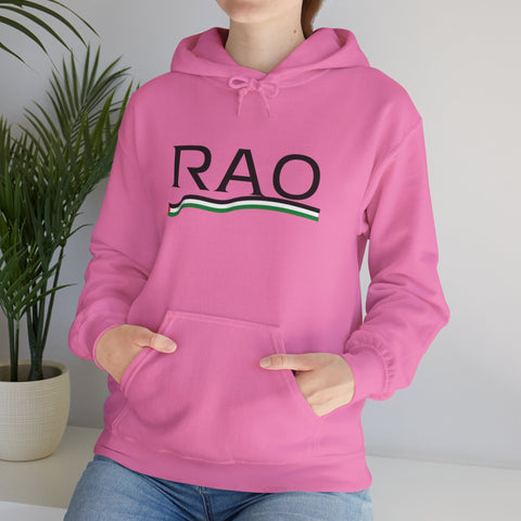 RAO Resistance Against Oppression Unisex Hoodie | Black RAO Letters with Palestinian Map & Flag Ribbon | Cultural Streetwear, Eco-Friendly Hoodie