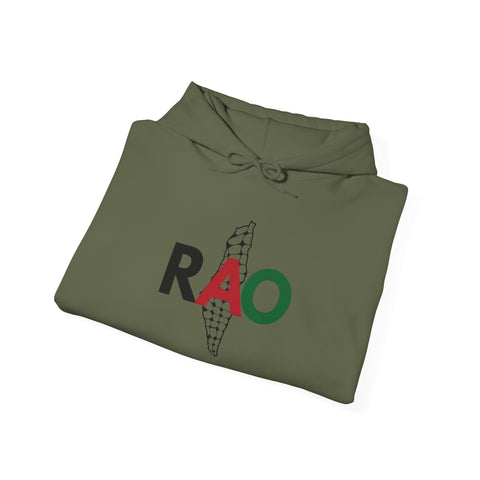 RAO Resistance Against Oppression Unisex Hoodie | Palestinian RAO & Kufya Map Graphic | Cultural Streetwear, Eco-Friendly, Comfortable Hoodie