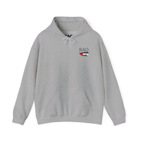 RAO Resistance Against Oppression Unisex Hoodie | Small Logo with Palestinian Flag | Cultural Streetwear, Eco-Friendly & Comfortable Hoodie
