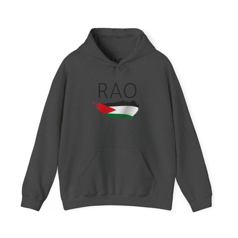 RAO Resistance Against Oppression Unisex Hoodie | Center Logo with Palestinian Flag | Cultural Streetwear, Eco-Friendly & Comfortable Hoodie