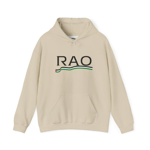 RAO Resistance Against Oppression Unisex Hoodie | Black RAO Letters with Palestinian Map & Flag Ribbon | Cultural Streetwear, Eco-Friendly Hoodie