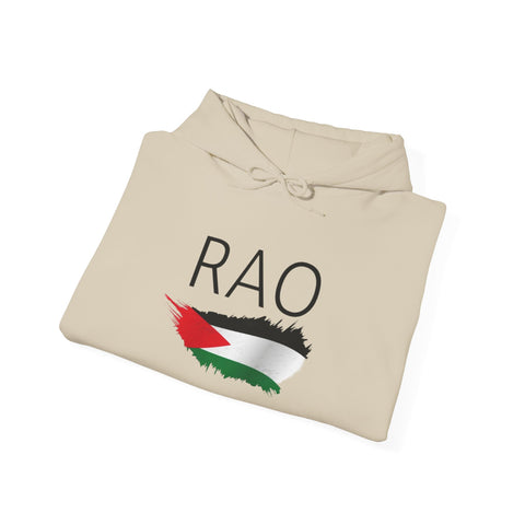 RAO Resistance Against Oppression Unisex Hoodie | Center Logo with Palestinian Flag | Cultural Streetwear, Eco-Friendly & Comfortable Hoodie