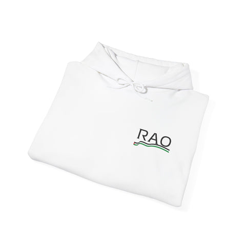 RAO Resistance Against Oppression Unisex Hoodie | Small Left Chest Logo with Palestinian Map & Flag Ribbon | Eco-Friendly Cultural Streetwear